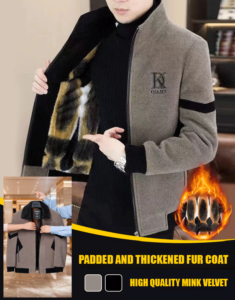 Men's woolen coat with fur lining