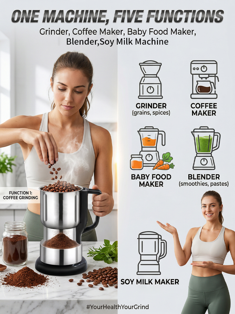 High-power household grinder⏱️ It can grind ingredients into fine powder in just 30 seconds, producing powder quickly without waiting