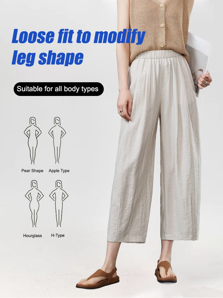Slimming and versatile linen straight pants，Casual and youthful