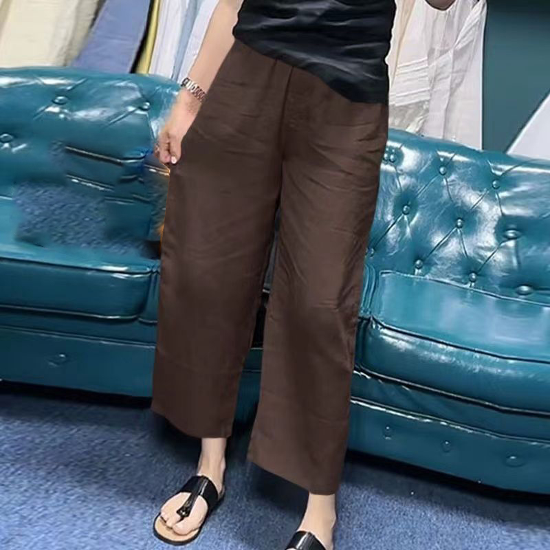 Slimming and versatile linen straight pants，Casual and youthful