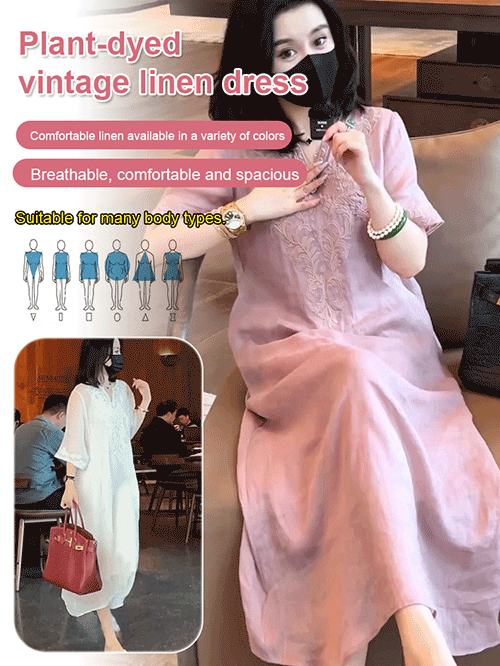 High-end ramie embroidered dress