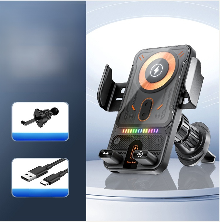 Wireless fast charging car phone holder🤖 The phone clamps automatically when brought close, requiring no manual operation throughout the process.