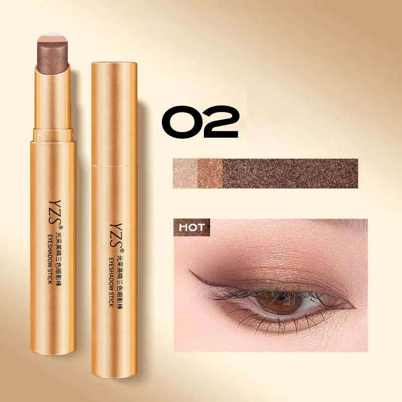 【A Touch of Three Colors】Golden Diamond Three-Color Eyeshadow Stick✨Achieve a three-color gradient in 3 seconds, no blending required, one stroke is all it takes