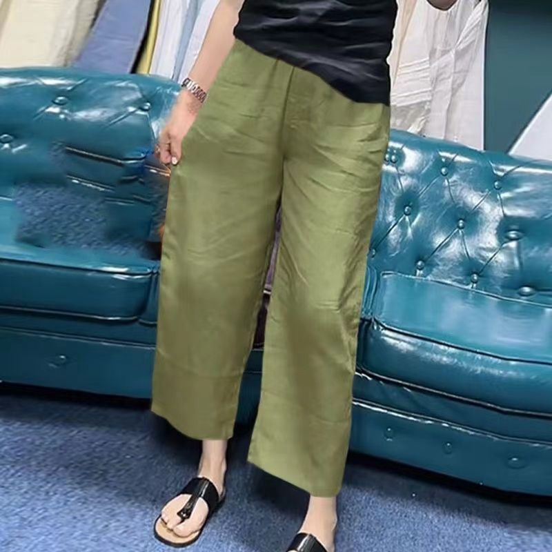 Slimming and versatile linen straight pants，Casual and youthful