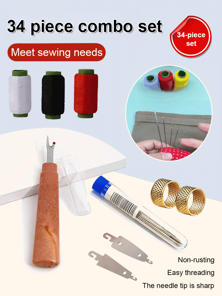 [Great Value 34-Piece Set] Large-Eye Steel Needle Sewing Tool Set，One set to meet various sewing needs