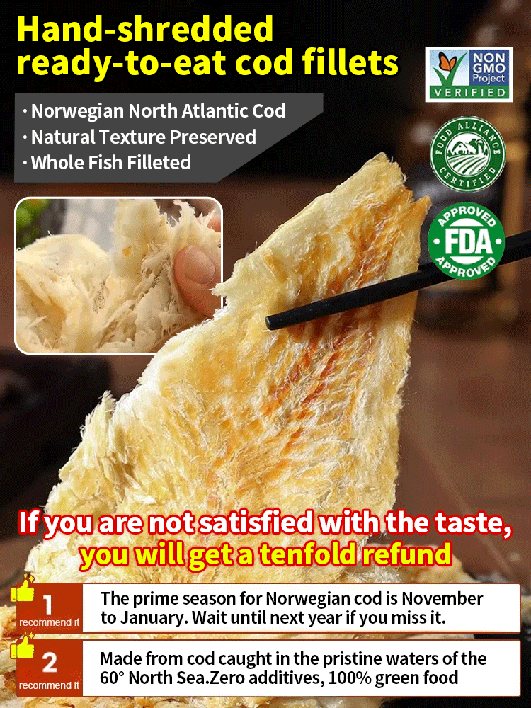 ✨[A Gift from the Ocean] Hand-Torn Ready-to-Eat Cod Fillets, 100g offers 33.9g of quality protein, equal to that in 10 cups of milk