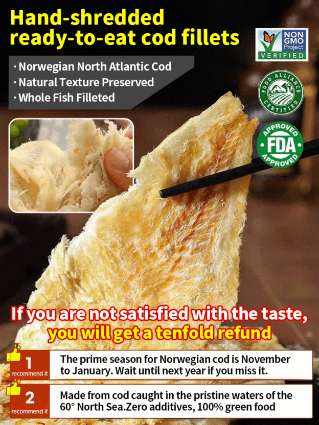 ✨[A Gift from the Ocean] Hand-Torn Ready-to-Eat Cod Fillets, 100g offers 33.9g of quality protein, equal to that in 10 cups of milk