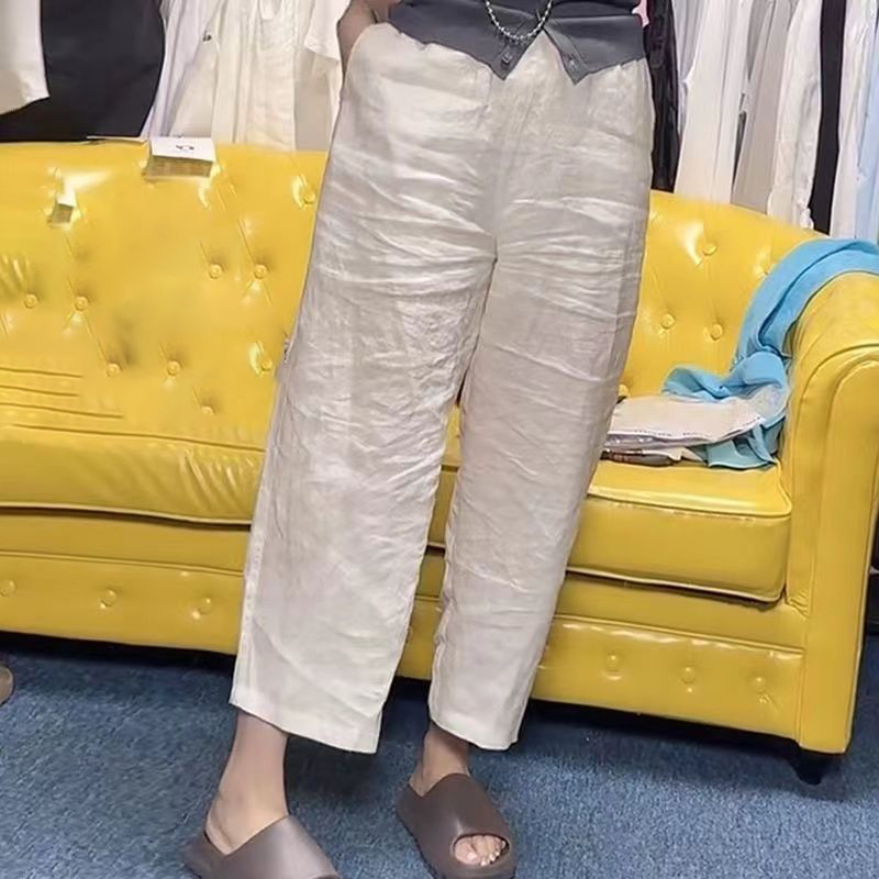 Slimming and versatile linen straight pants，Casual and youthful