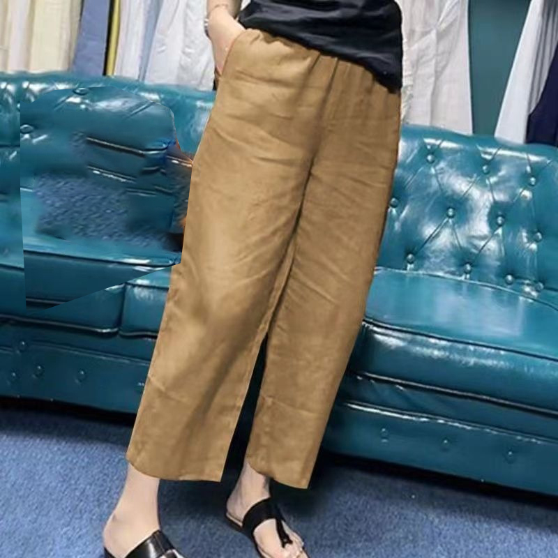 Slimming and versatile linen straight pants，Casual and youthful