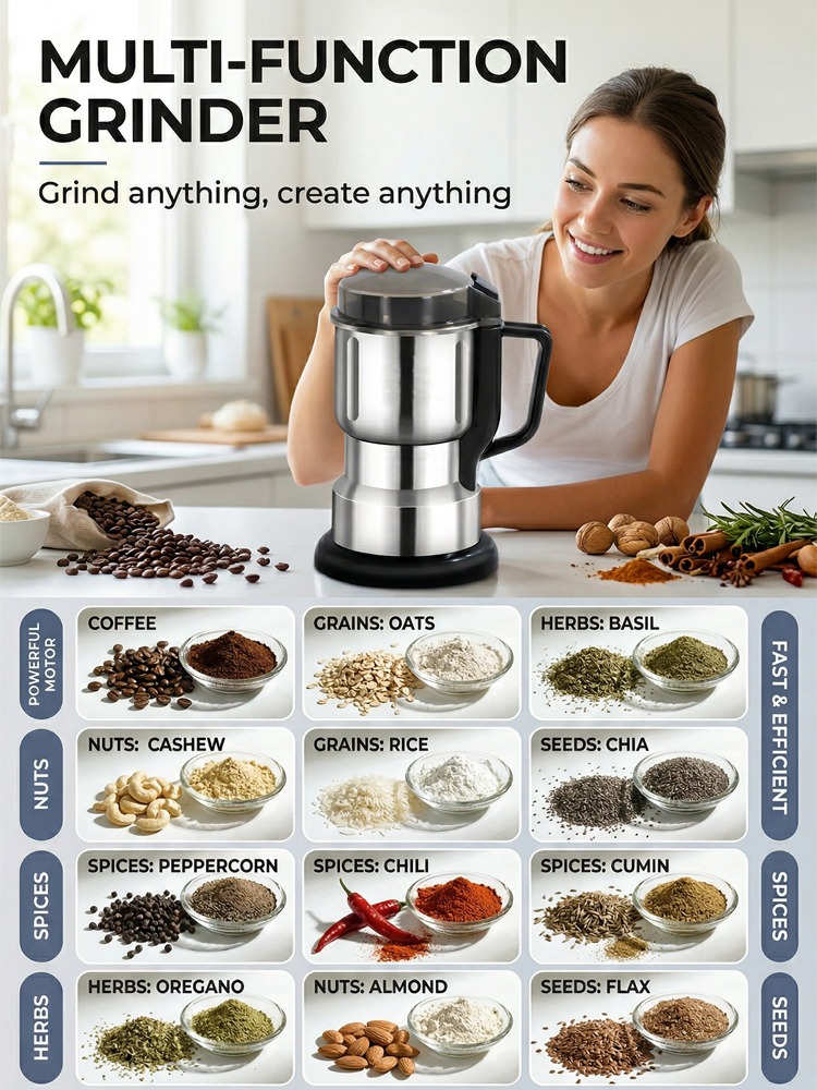 High-power household grinder⏱️ It can grind ingredients into fine powder in just 30 seconds, producing powder quickly without waiting