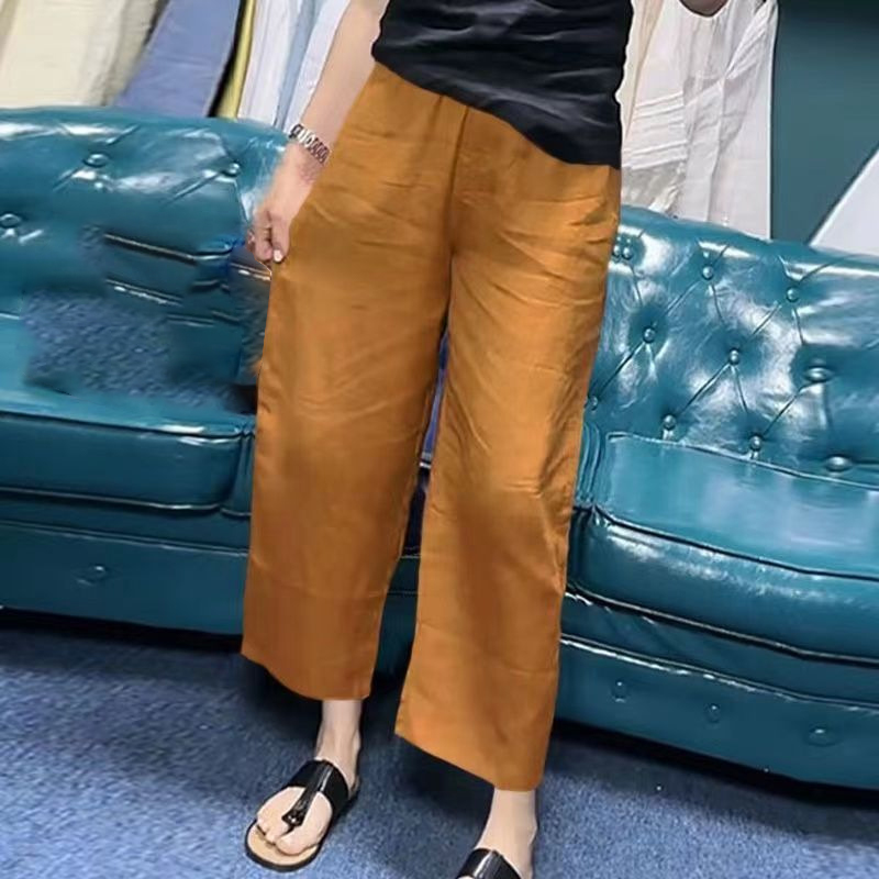 Slimming and versatile linen straight pants，Casual and youthful