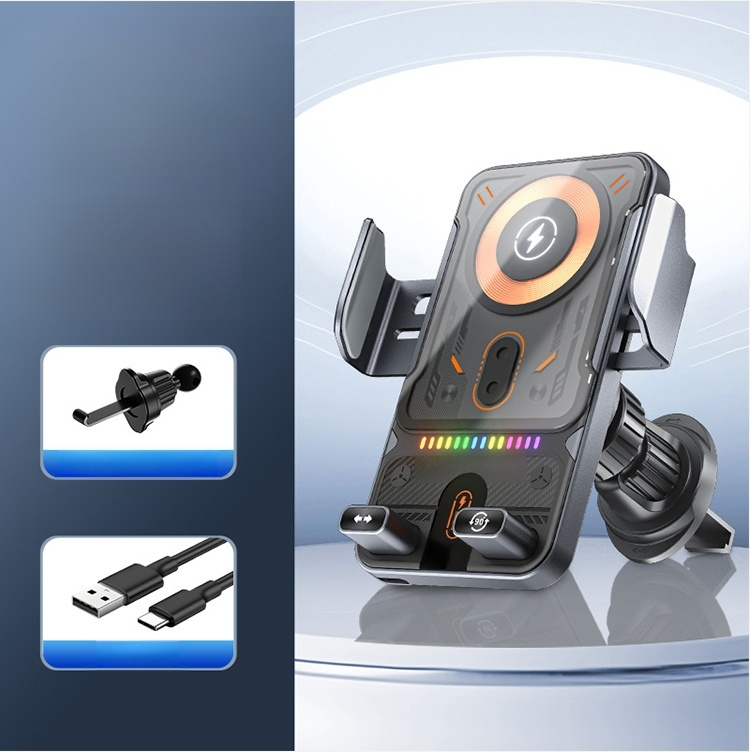 Wireless fast charging car phone holder🤖 The phone clamps automatically when brought close, requiring no manual operation throughout the process.