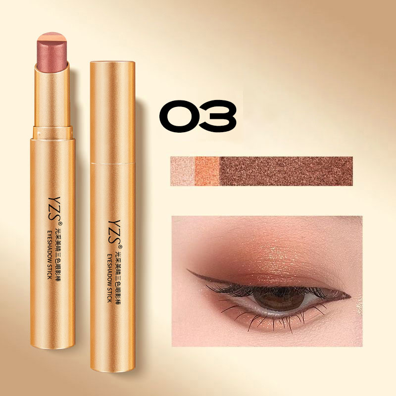 【A Touch of Three Colors】Golden Diamond Three-Color Eyeshadow Stick✨Achieve a three-color gradient in 3 seconds, no blending required, one stroke is all it takes