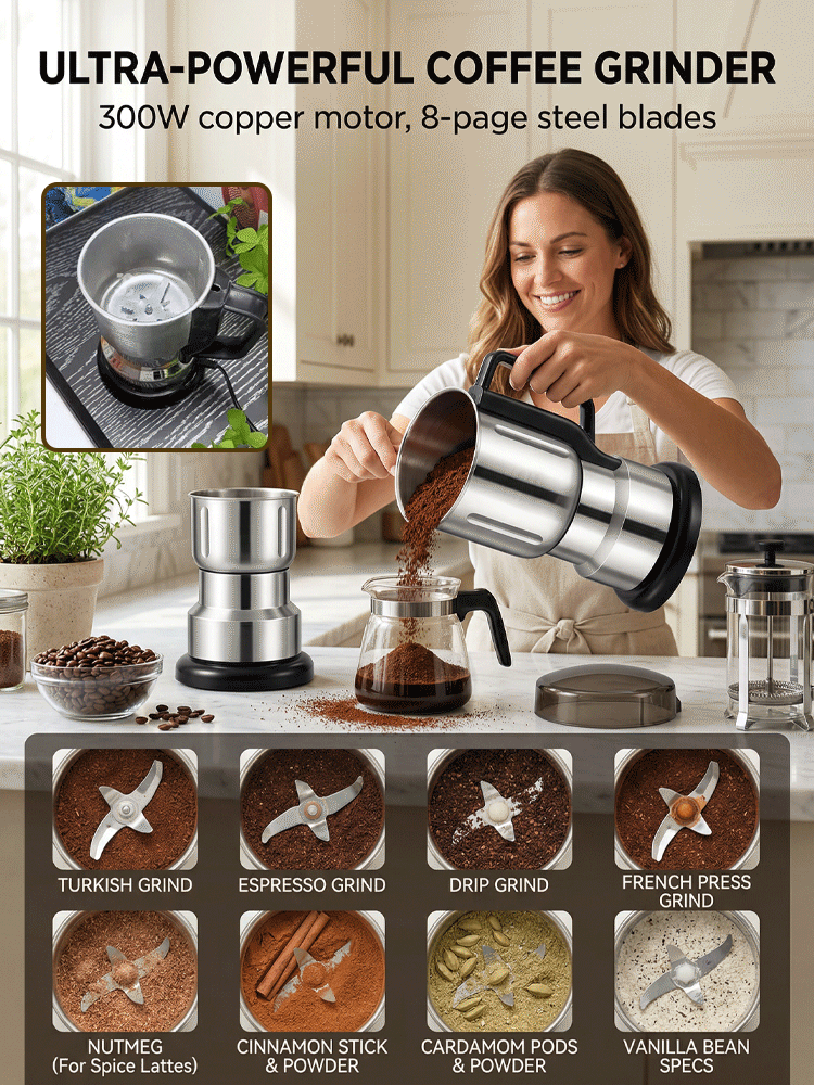 High-power household grinder⏱️ It can grind ingredients into fine powder in just 30 seconds, producing powder quickly without waiting
