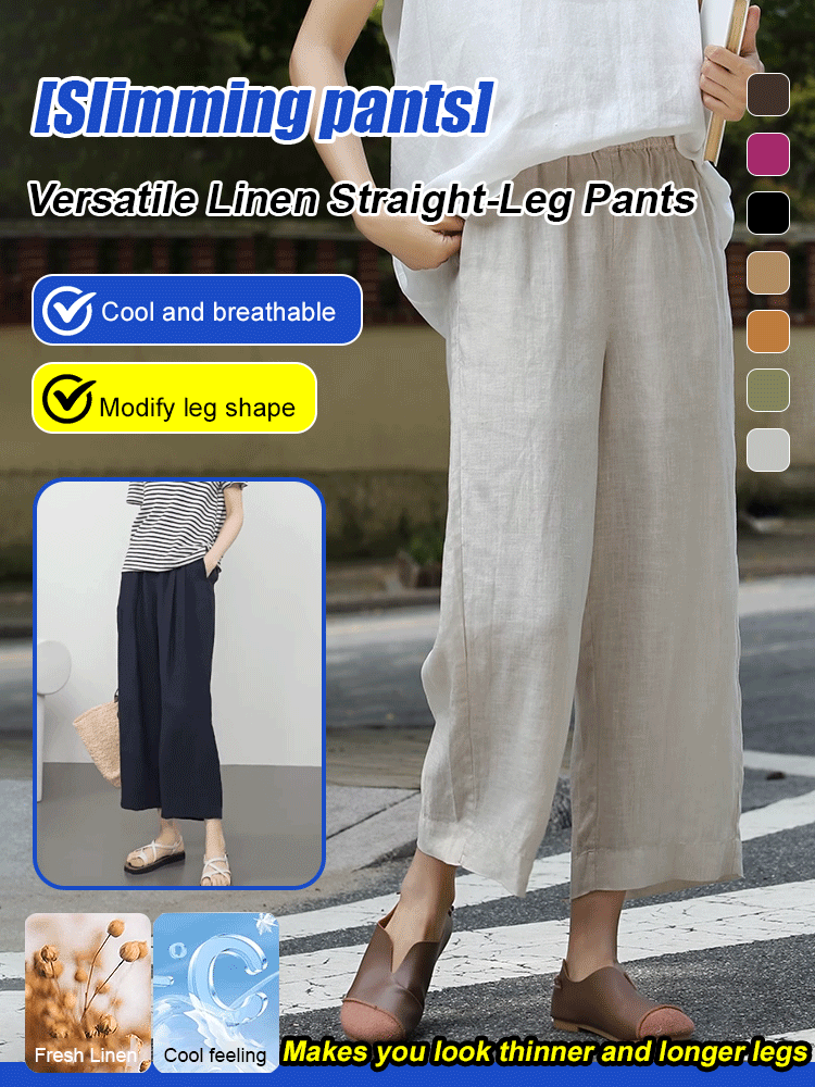 Slimming and versatile linen straight pants，Casual and youthful
