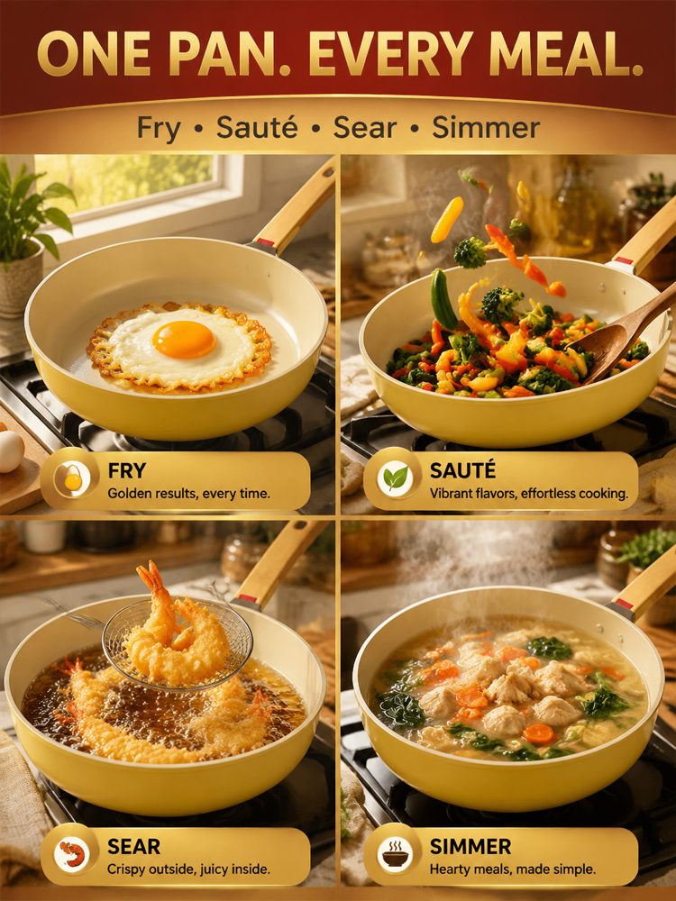 Lightweight Household Ceramic Non-Stick Pan🔥 Non-stick even with little to no oil—perfect for frying eggs and fish!