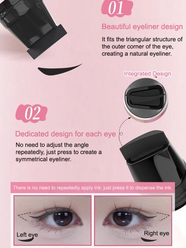 Integrated Rotating Eyeliner Stamp Pen⚡Press for 1 second to create a clear and natural eyeliner look; no need to repeatedly draw