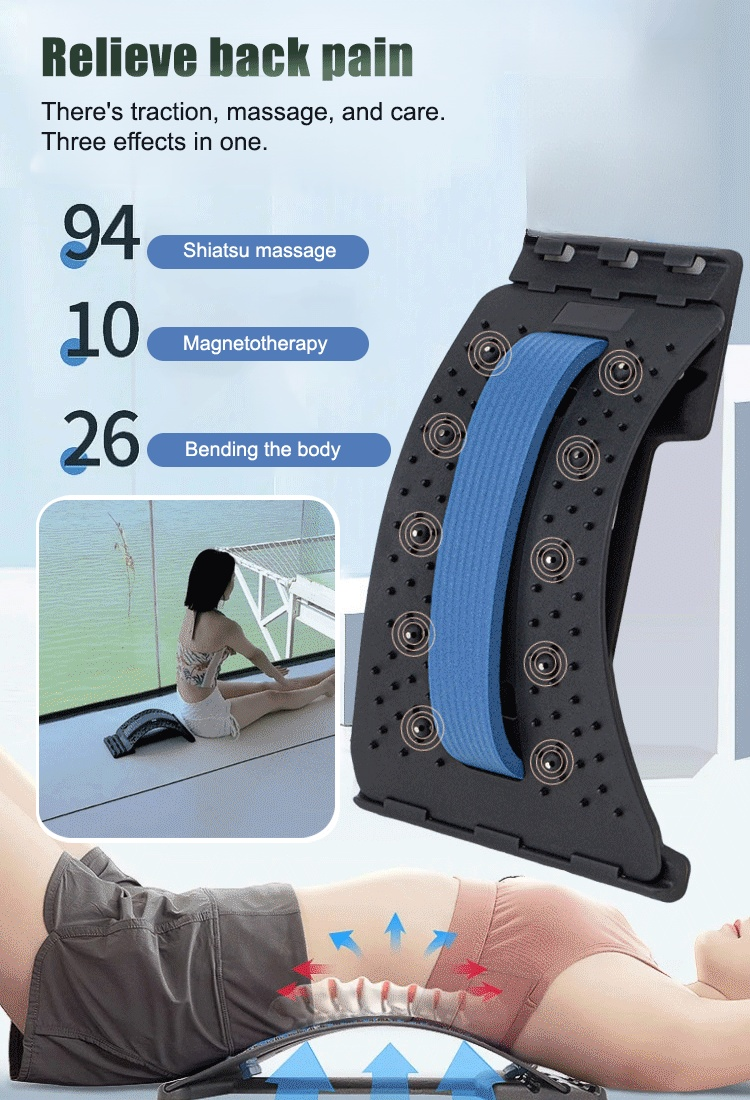 Lumbar stretching and traction massager