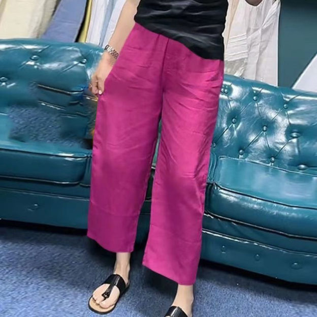 Slimming and versatile linen straight pants，Casual and youthful