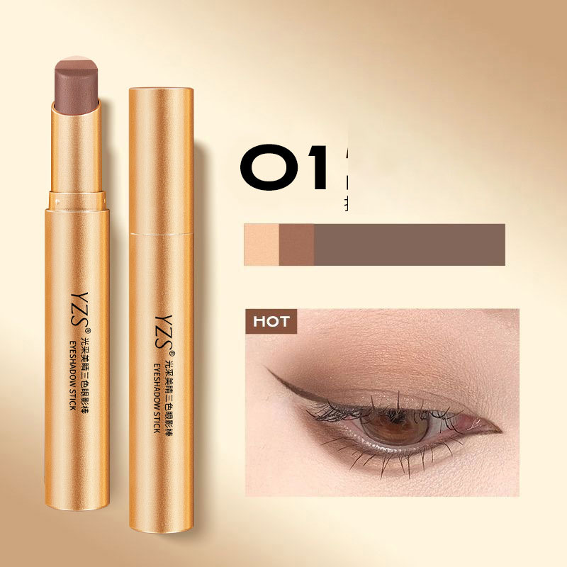 【A Touch of Three Colors】Golden Diamond Three-Color Eyeshadow Stick✨Achieve a three-color gradient in 3 seconds, no blending required, one stroke is all it takes