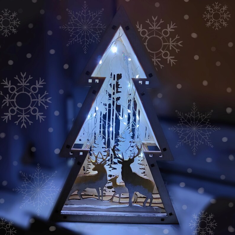 Christmas forest shadow wooden frame