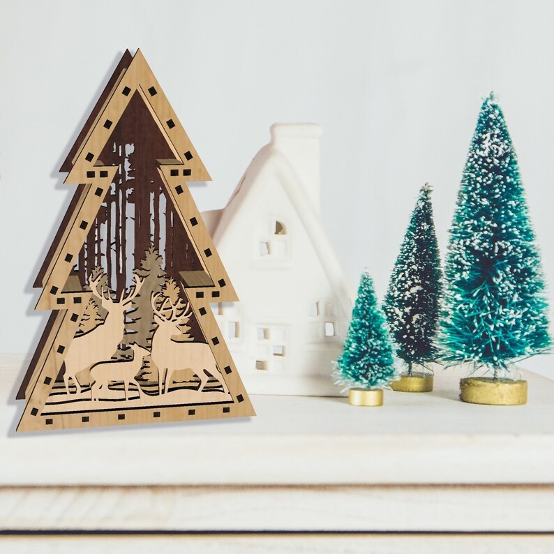 Christmas forest shadow wooden frame