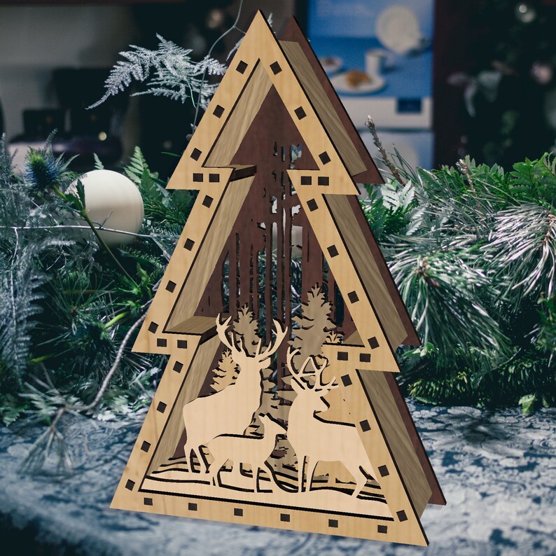 Christmas forest shadow wooden frame