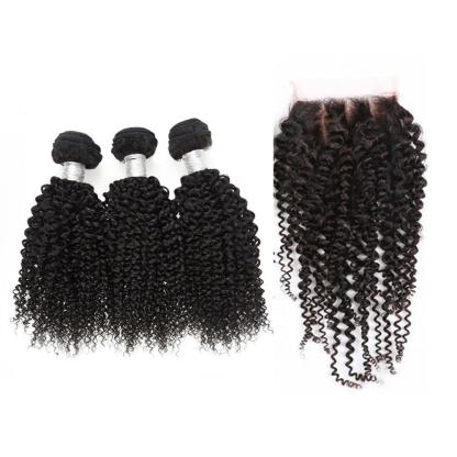 Wolf king kinky curly wave 3 bundles with 5*5 HD transparent closure natural color virgin human hair weft