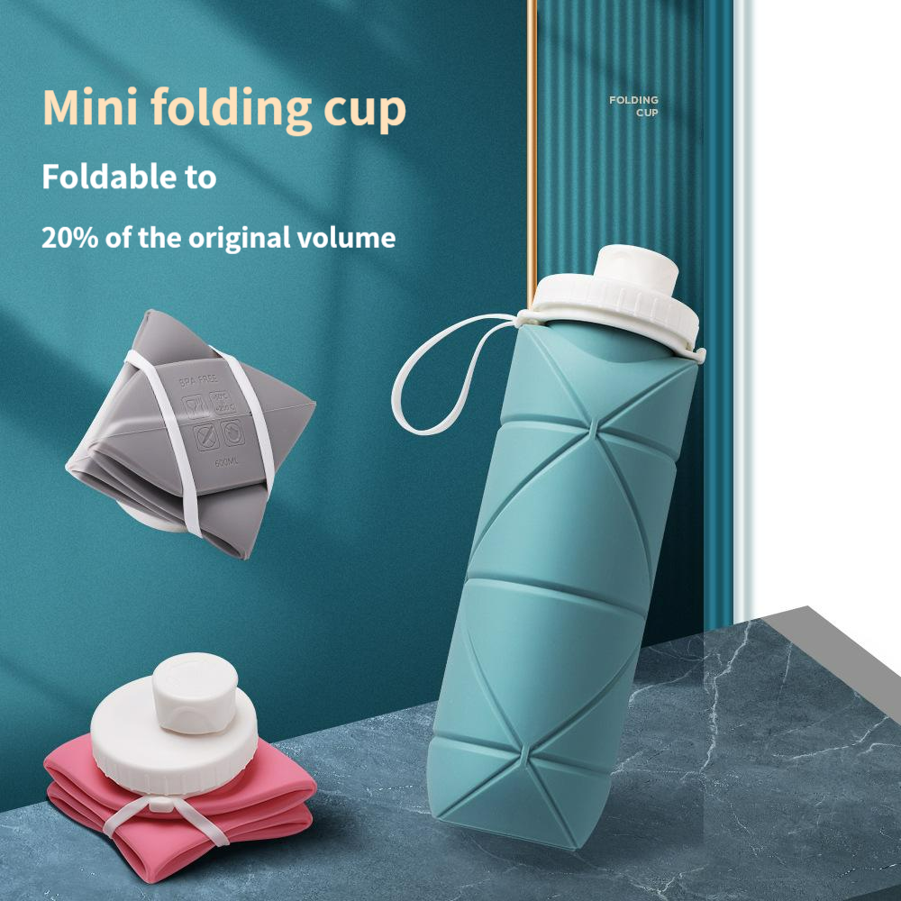 Silicone foldable water cup large capacity, portable sports water bottle for outdoor travel