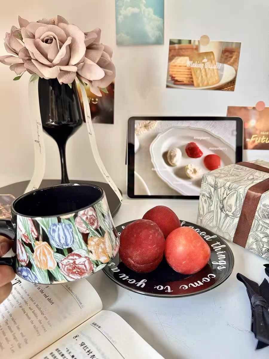 Ceramic coffee mug and saucer set high-value mug;