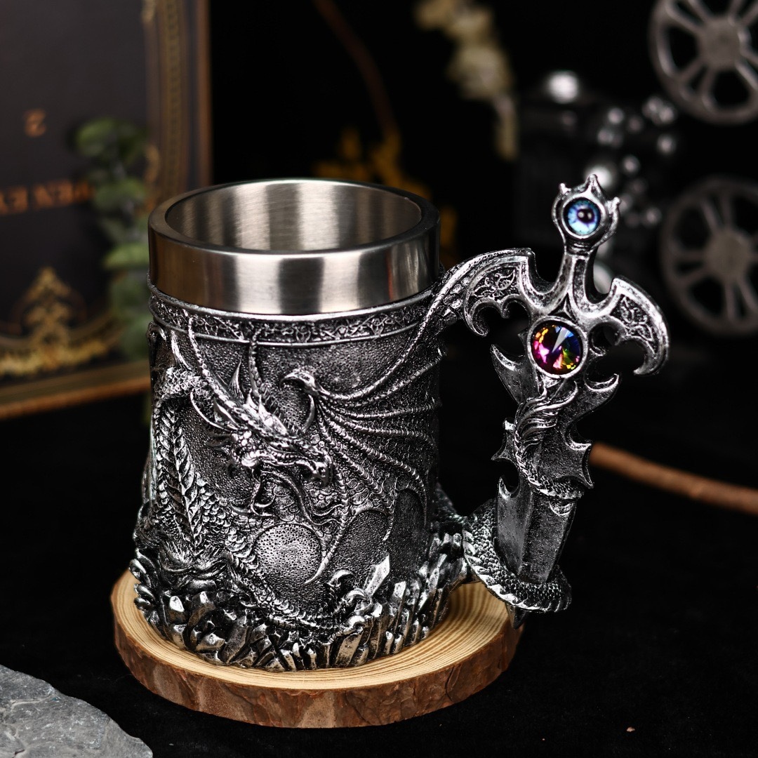 High-Value Dragon Sword Beer Mug Creative 3D Stereo Sculpture Dragon Statue Mug Stainless Steel Water Cup