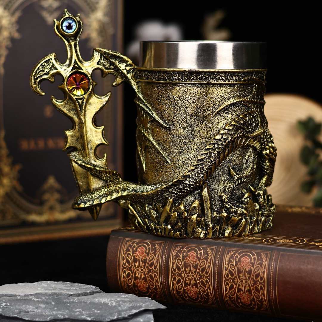 High-Value Dragon Sword Beer Mug Creative 3D Stereo Sculpture Dragon Statue Mug Stainless Steel Water Cup