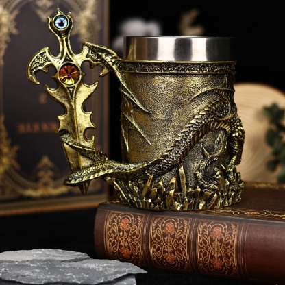 High-Value Dragon Sword Beer Mug Creative 3D Stereo Sculpture Dragon Statue Mug Stainless Steel Water Cup