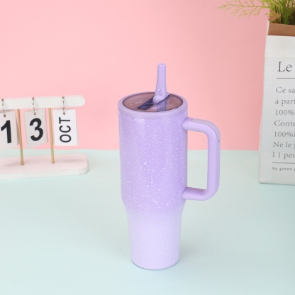 Creative 40oz Glow-in-the-Dark Handle Car Mug, Double-Walled Stainless Steel Insulated Cup with Night Fluorescent Straw