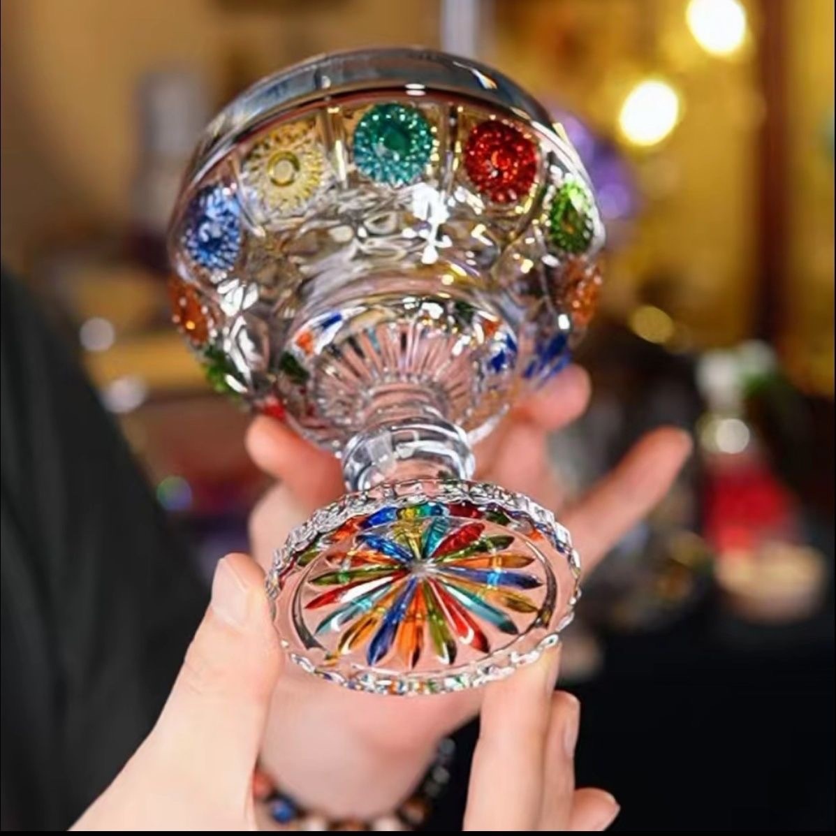 Painted Crystal Glass Small Goblet Fruit Bowl – Home Living Room Snack/Candy/Ice Cream Dish