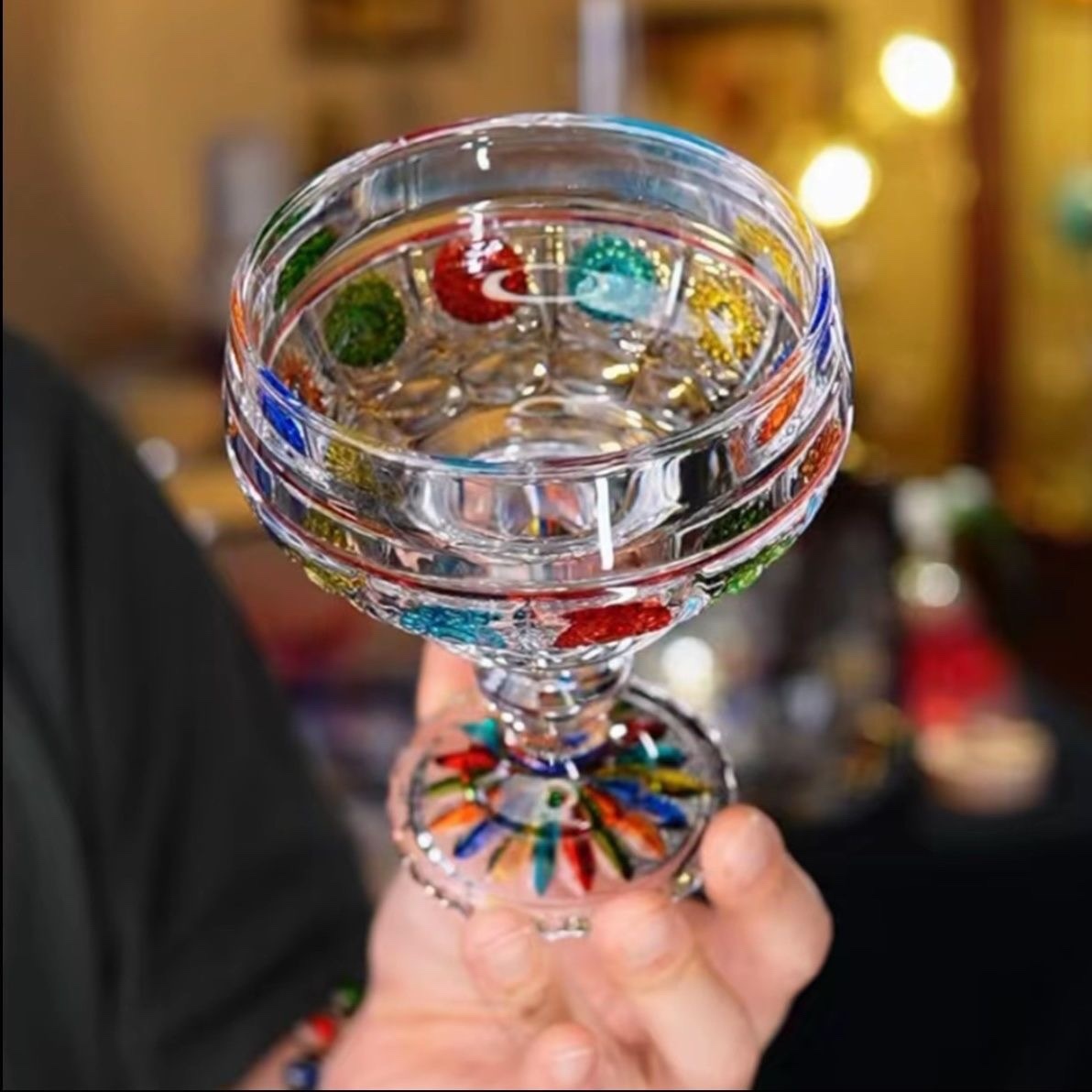 Painted Crystal Glass Small Goblet Fruit Bowl – Home Living Room Snack/Candy/Ice Cream Dish