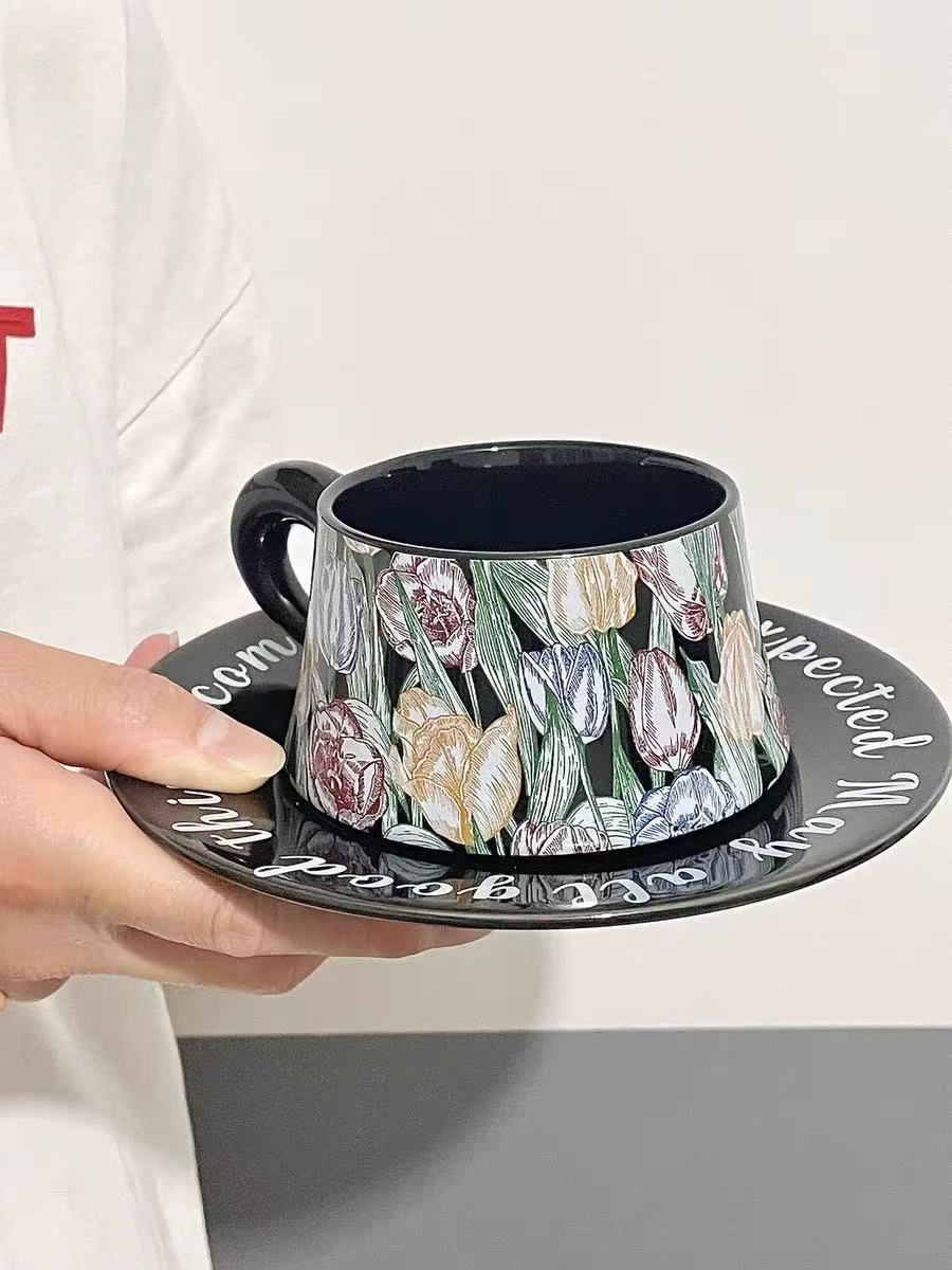 Ceramic coffee mug and saucer set high-value mug;