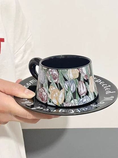 Ceramic coffee mug and saucer set high-value mug;