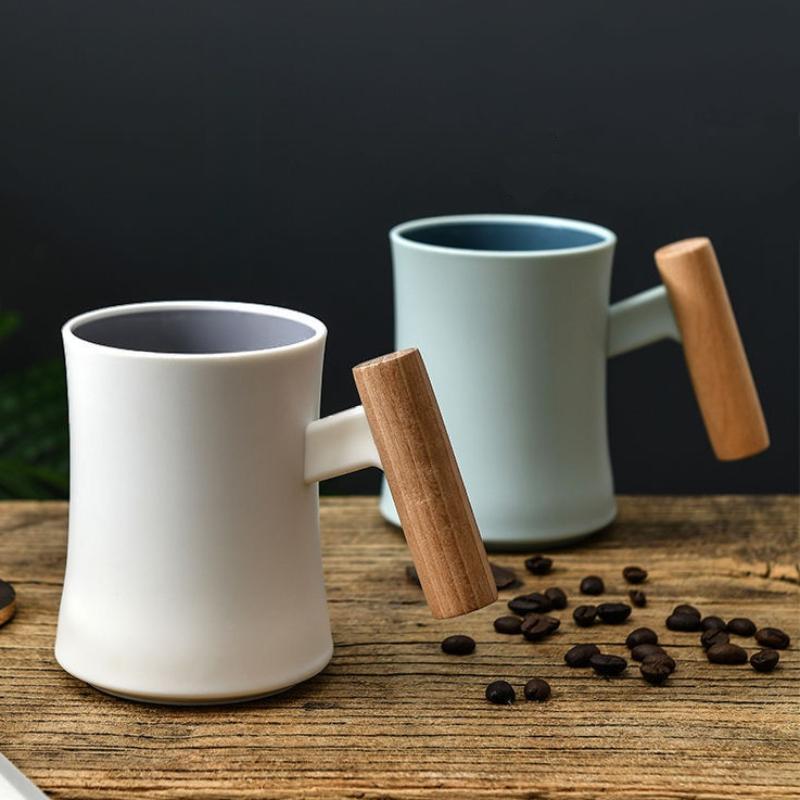 400ML Mimimalist Mug Wooden Handle Round Cup Heat Resistant Plastic Cup