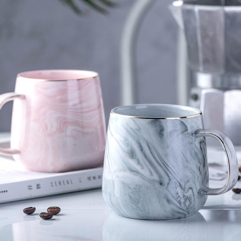 Marble Pattern Ceramic Nordic Mug Couple Coffee Chocolate Milk Tea Breakfast Glass Cup Gold Lining LA