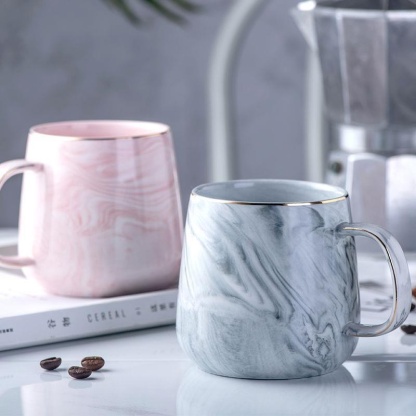 Marble Pattern Ceramic Nordic Mug Couple Coffee Chocolate Milk Tea Breakfast Glass Cup Gold Lining LA