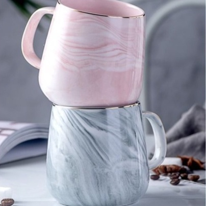 Marble Pattern Ceramic Nordic Mug Couple Coffee Chocolate Milk Tea Breakfast Glass Cup Gold Lining LA
