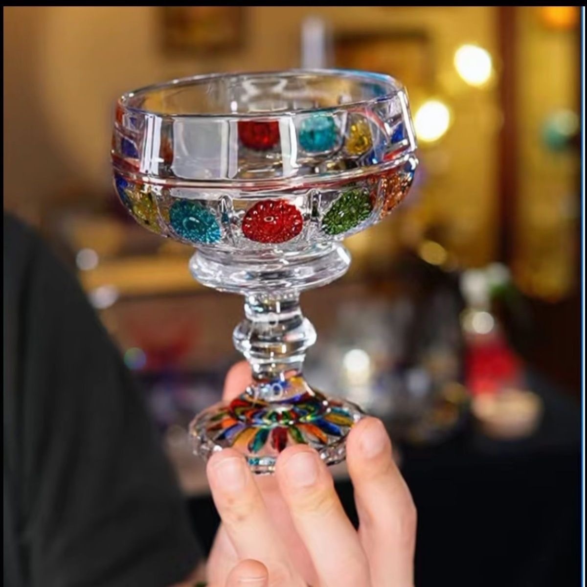 Painted Crystal Glass Small Goblet Fruit Bowl – Home Living Room Snack/Candy/Ice Cream Dish