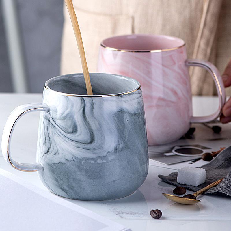Marble Pattern Ceramic Nordic Mug Couple Coffee Chocolate Milk Tea Breakfast Glass Cup Gold Lining LA