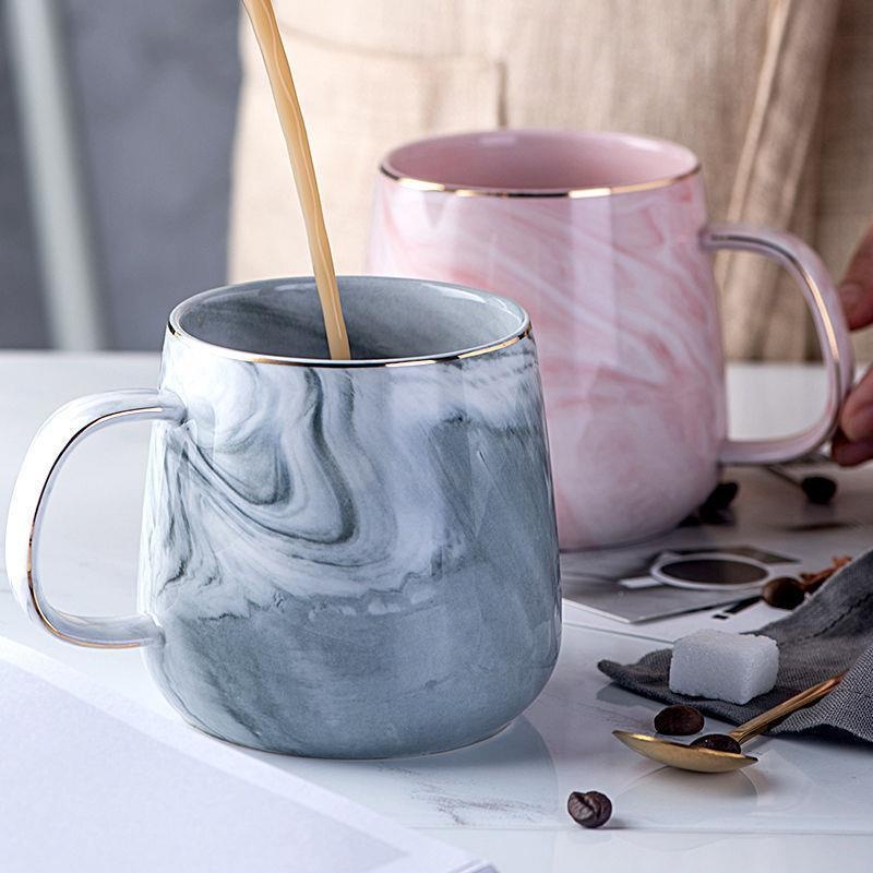 Marble Pattern Ceramic Nordic Mug Couple Coffee Chocolate Milk Tea Breakfast Glass Cup Gold Lining LA