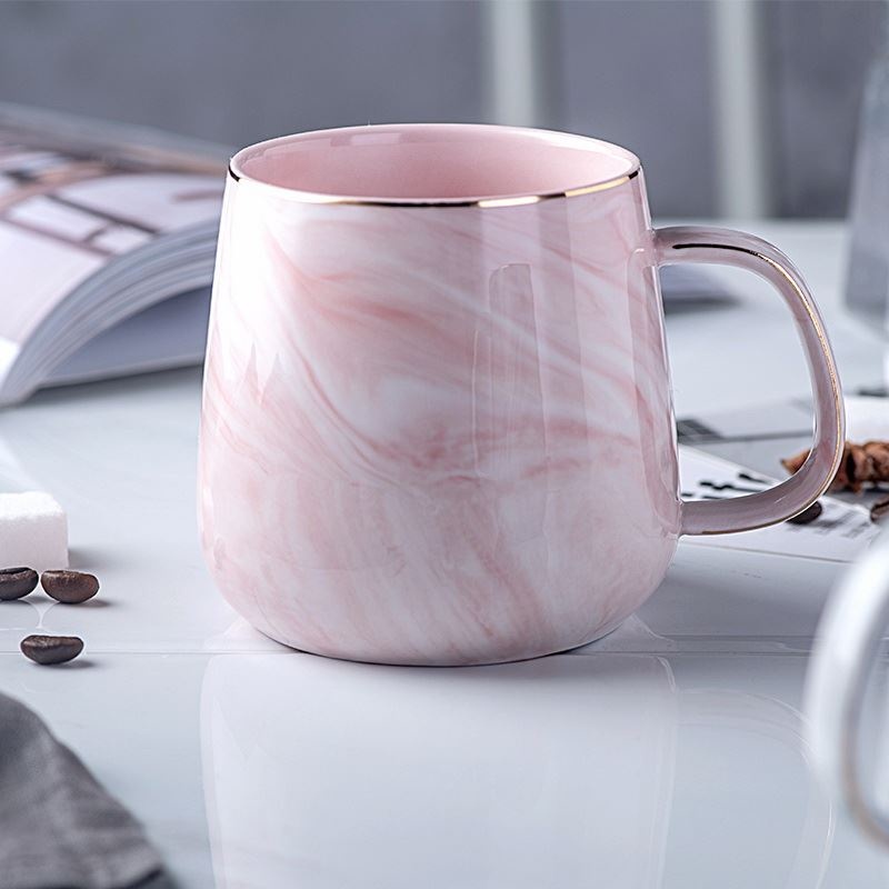Marble Pattern Ceramic Nordic Mug Couple Coffee Chocolate Milk Tea Breakfast Glass Cup Gold Lining LA