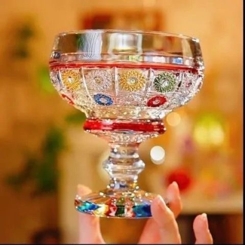 Painted Crystal Glass Small Goblet Fruit Bowl – Home Living Room Snack/Candy/Ice Cream Dish