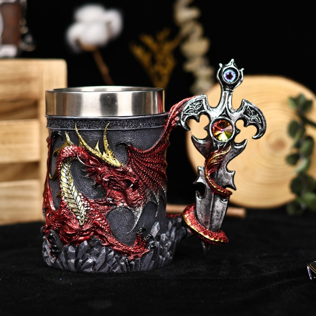 High-Value Dragon Sword Beer Mug Creative 3D Stereo Sculpture Dragon Statue Mug Stainless Steel Water Cup