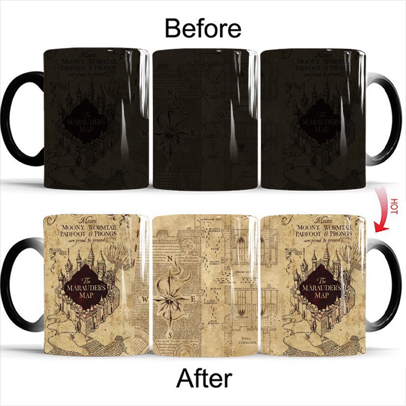 Harry Potter Marauder's Map Color-Changing Mug, Heat-Sensitive Ceramic Magic Coffee Mug