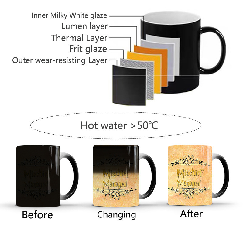 Harry Potter Marauder's Map Color-Changing Mug, Heat-Sensitive Ceramic Magic Coffee Mug